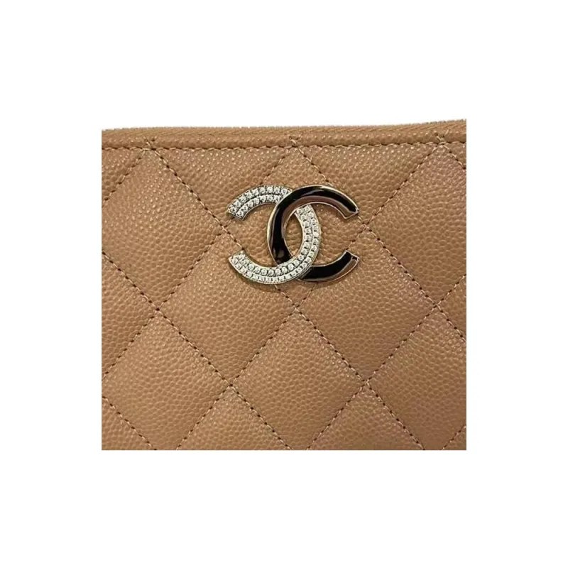 CHANEL Leather Coin Purse Women's Brown-1