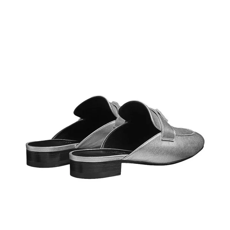 HERMES Slip Resistant Closed Toe Slippers Women's Silver-3