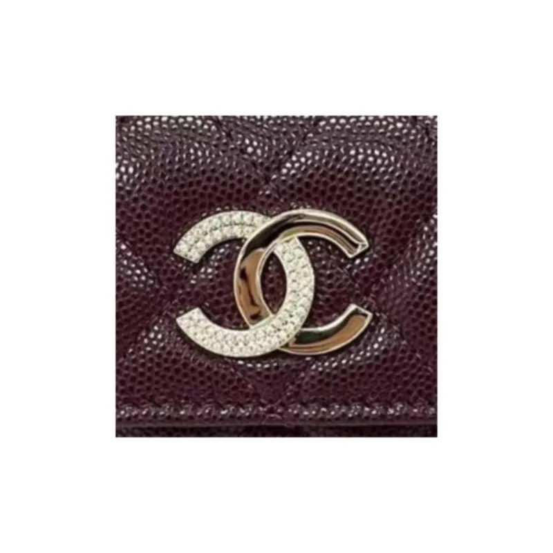 CHANEL Caviar Cow Leather Wallet Women's Burgundy-1