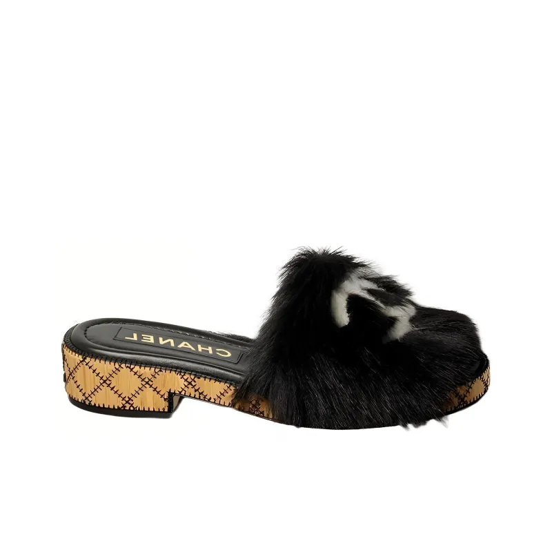 CHANEL Closed Toe Slippers Women's Black-1