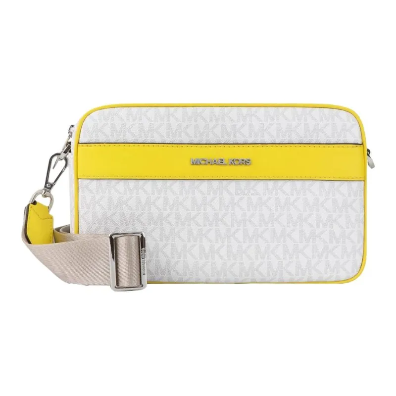 MICHAEL KORS Kenly Leather Camera Bags Crossbody Bags Large Size Women's White/Yellow-1