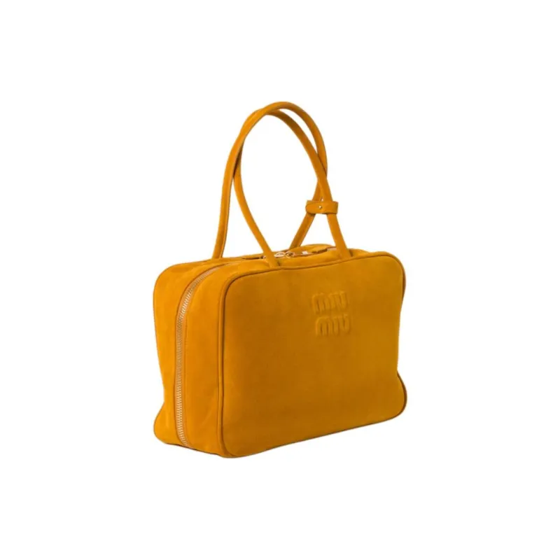 MIU MIU Beau Suede Leather Bowling Bag, Shoulder Bag, Handbag Women's Yellow-1