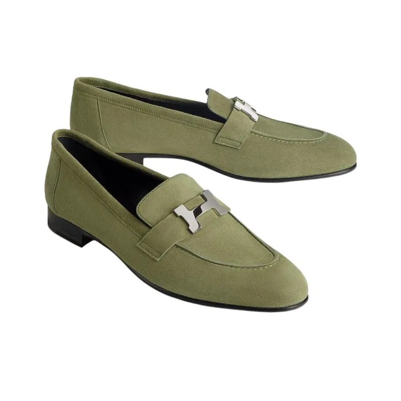 HERMES Paris Loafers Women's Green-2