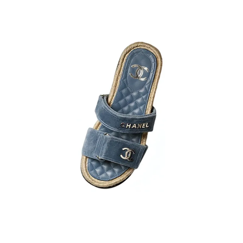 CHANEL Slide Slippers Women's Blue-3