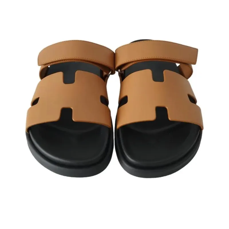 HERMES Chypre Slide Slippers Men's Brown-4
