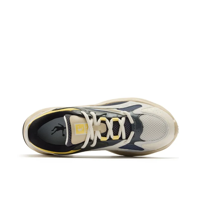 QIAODAN Anti-Slip And Wear-Resistant Breathable Low-Top Casual Shoes Men's Beige Blue-3