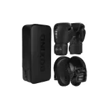 BOX Boxing Gloves Pure Black 1 Pair+Punch Pads 2 Pcs+Kick Pads 1 Pc