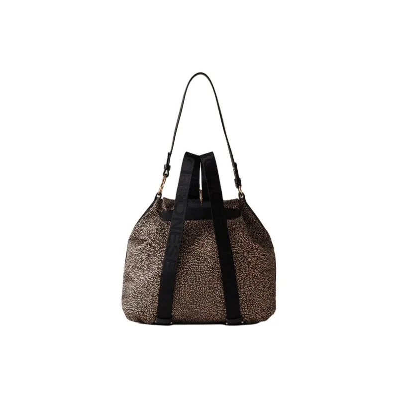 BORBONESE OP Print Recycled Fabric Backpack Medium Size Women's Natural & Black-2