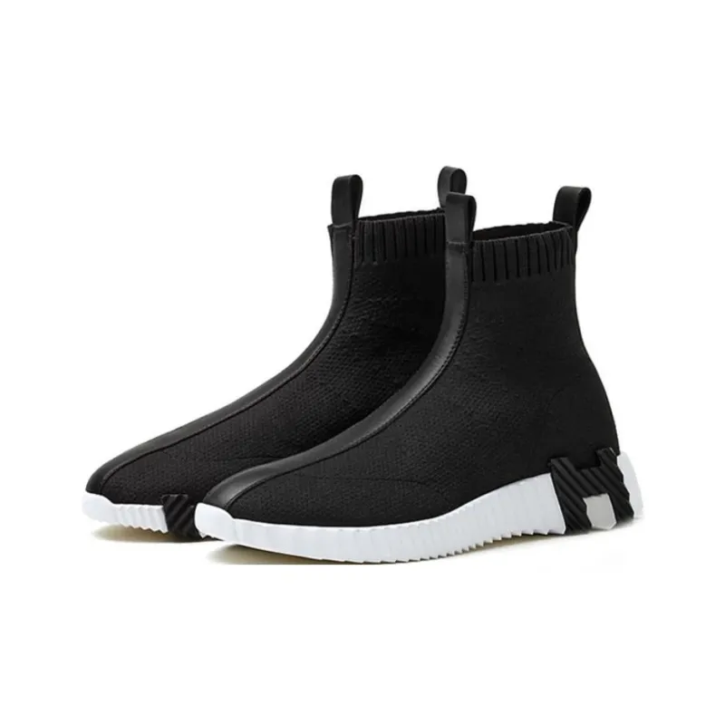 HERMES Slip Resistant High Top Sports Casual Shoes Women's Black-2