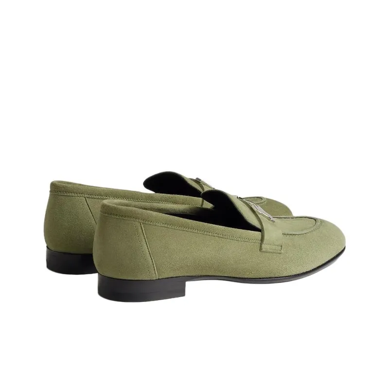 HERMES Paris Loafers Women's Green-3
