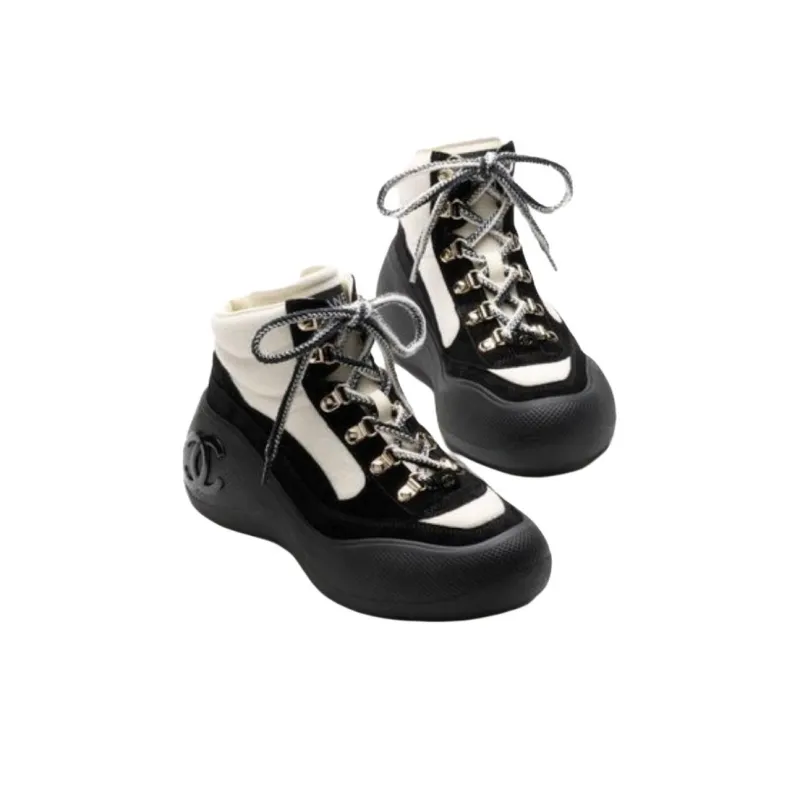 CHANEL High Top Casual Shoes Women's Ivory White And Black-5