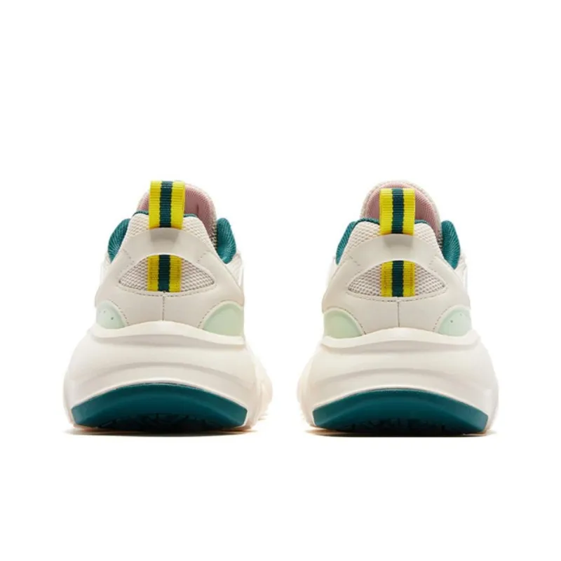 QIAODAN Anti Slip Wear Resistant Low Top Chunky Sneakers Women's Beige Green-3