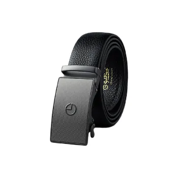 GOLDLION Automatic Buckle Business Alloy Smooth Finish Relief Logo Top Grain Cow Leather Belts Men's
