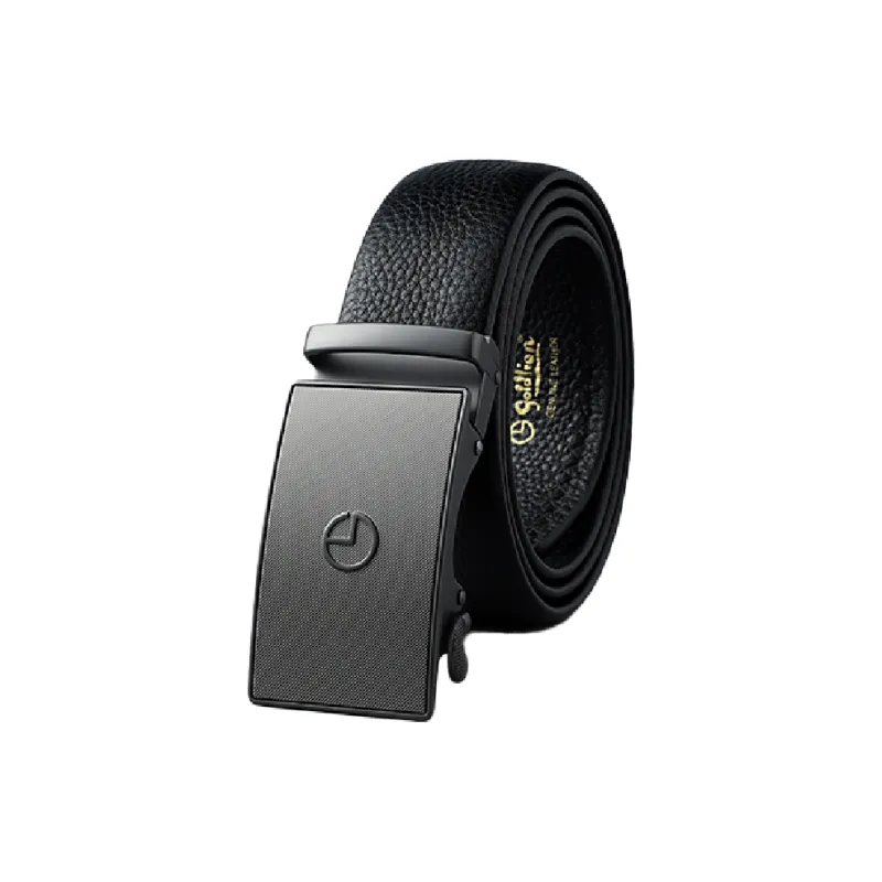 GOLDLION Automatic Buckle Business Alloy Smooth Finish Relief Logo Top Grain Cow Leather Belts Men's-0