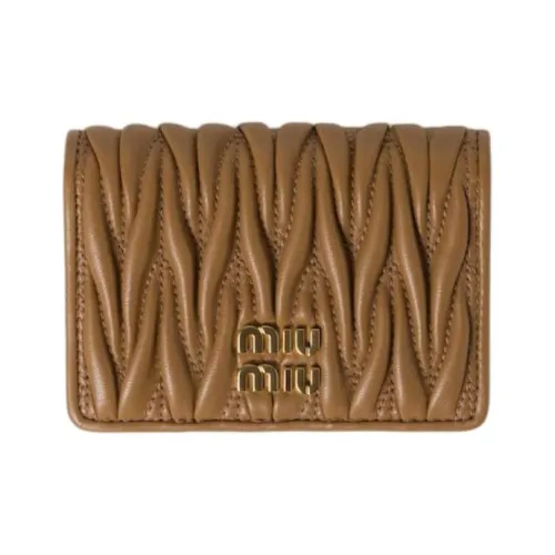 MIU MIU Quilted Nappa Leather Card Holder Women's Caramel Brown