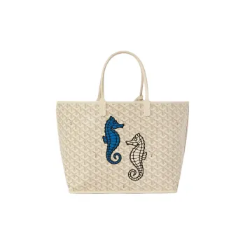 GOYARD Anjou Calfskin With Canvas Tote Bag Shopping Bag Handbag Shoulder Bag Women's Sand Stone