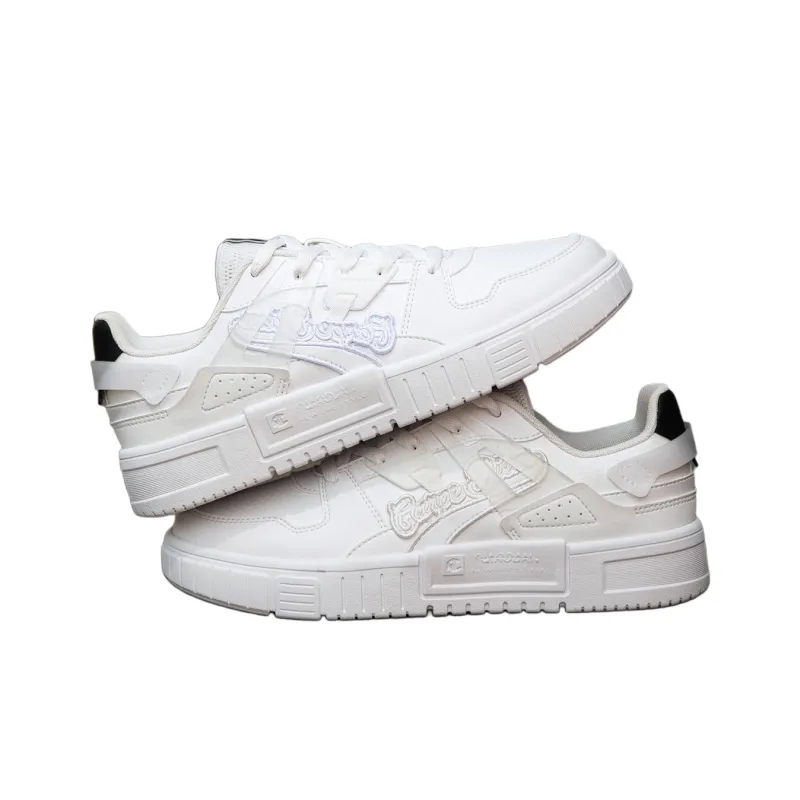 QIAODAN Anti Slip Wear Resistant Low Top Skateboard Shoes Women's White Black-3