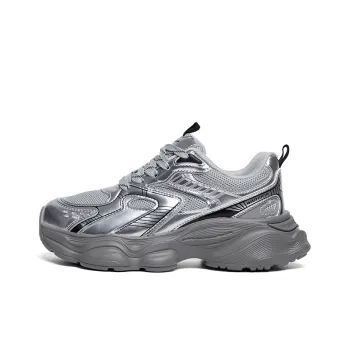 Warrior Wear Resistant Low Top Chunky Sneakers Women's Silver Gray Black