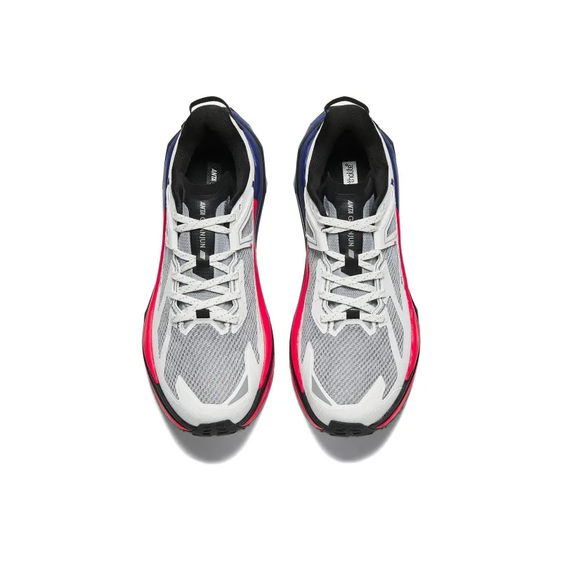 Anta Durable Breathable Low Top Carbon Plate Running Shoes Men's White Blue Red-3