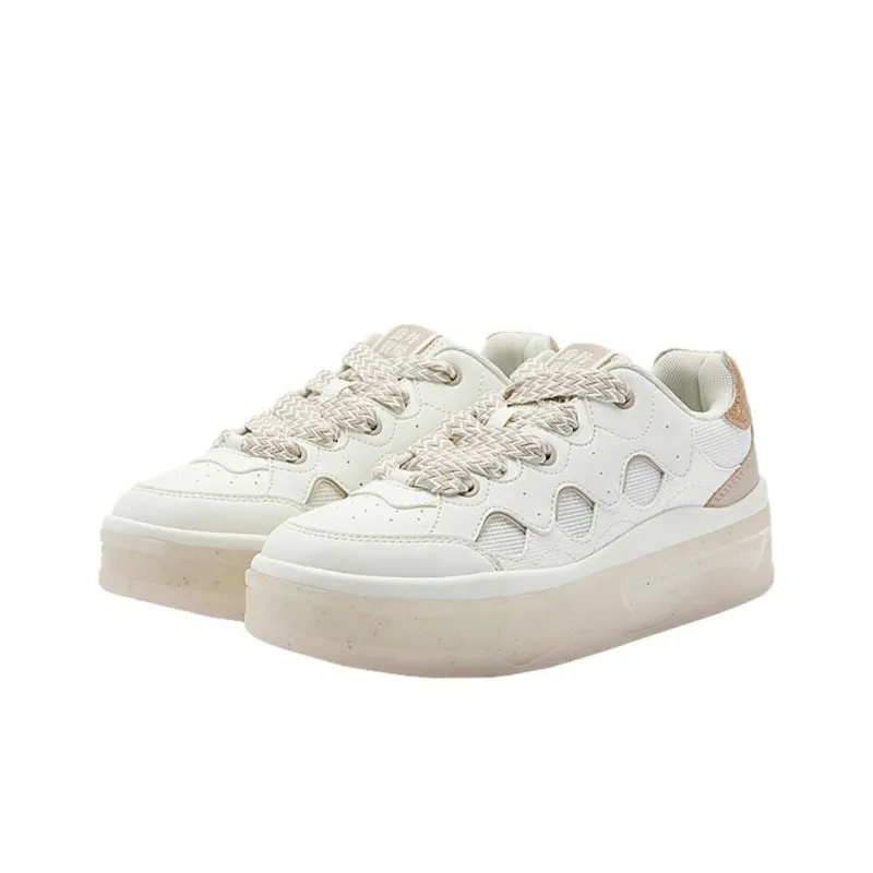 QIAODAN Wear resistant And Lightweight Low Top Skateboard Shoes Women's White Brown-2