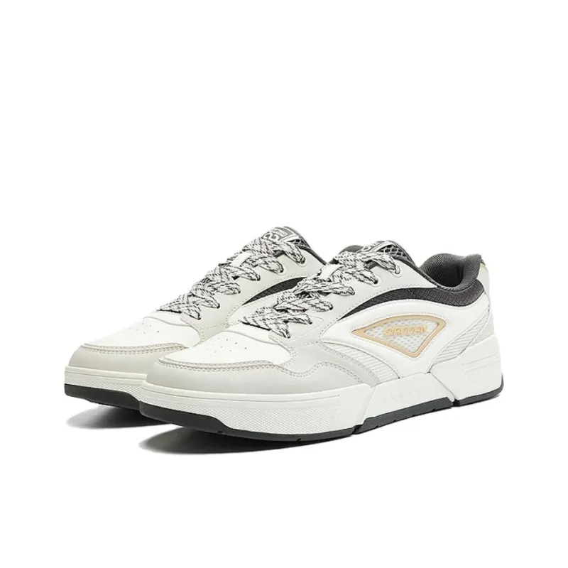 QIAODAN Non slip Lightweight Low Top Skateboard Shoes Men's White Gray Beige-2