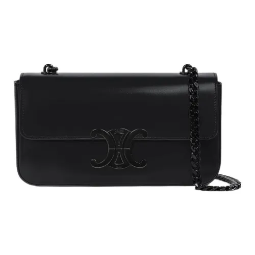 CELINE Triomphe Arc De Triomphe Shiny Cow Leather Shoulder Bag Crossbody Bag Small Size Women's Black