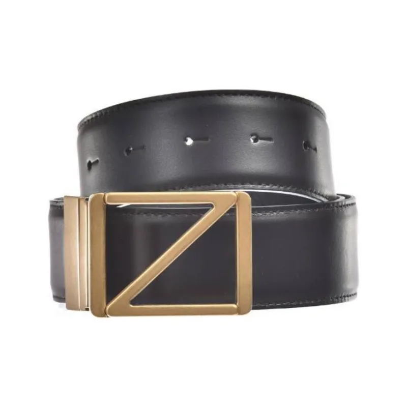 Zegna Logo Detail, Smooth Buckle Leather Belts Men's Black-0