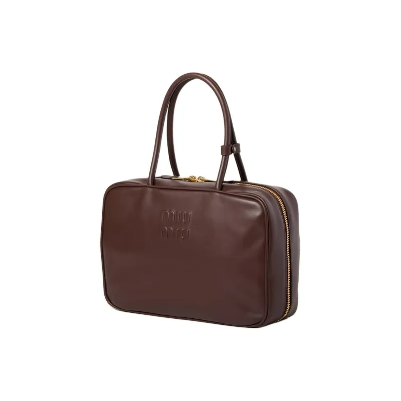 MIU MIU Beau Calfskin Bowling Bag Shoulder Bag Handbag Large Size Women's Briarwood-1