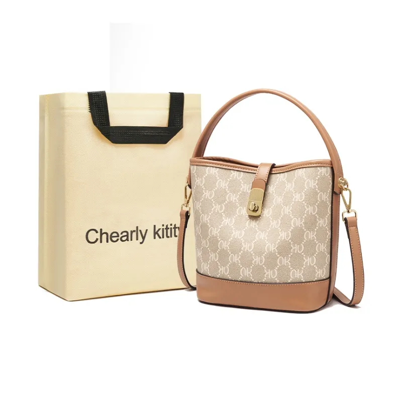 Chearly Kitity PVC Handbags Shoulder Bags Regular Women's Coffee Brown/Cream Apricot-5
