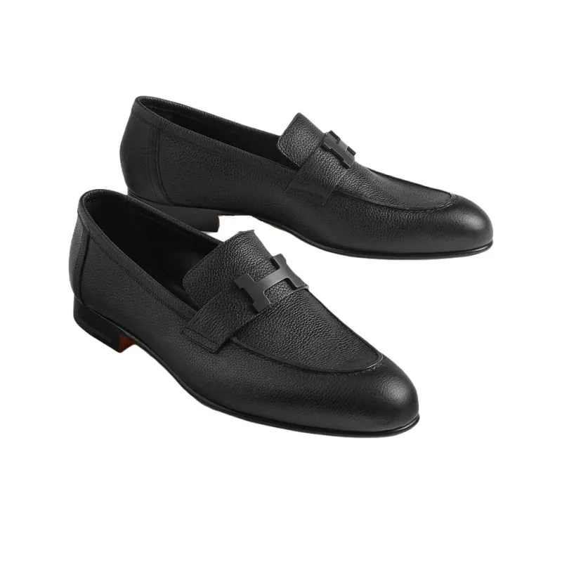HERMES Paris Loafers Men's Black-3