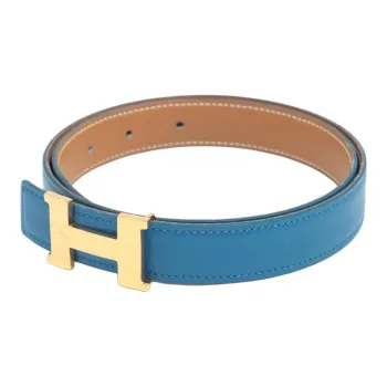 HERMES Brand Logo Leather Belts Unisex Blue/Brown