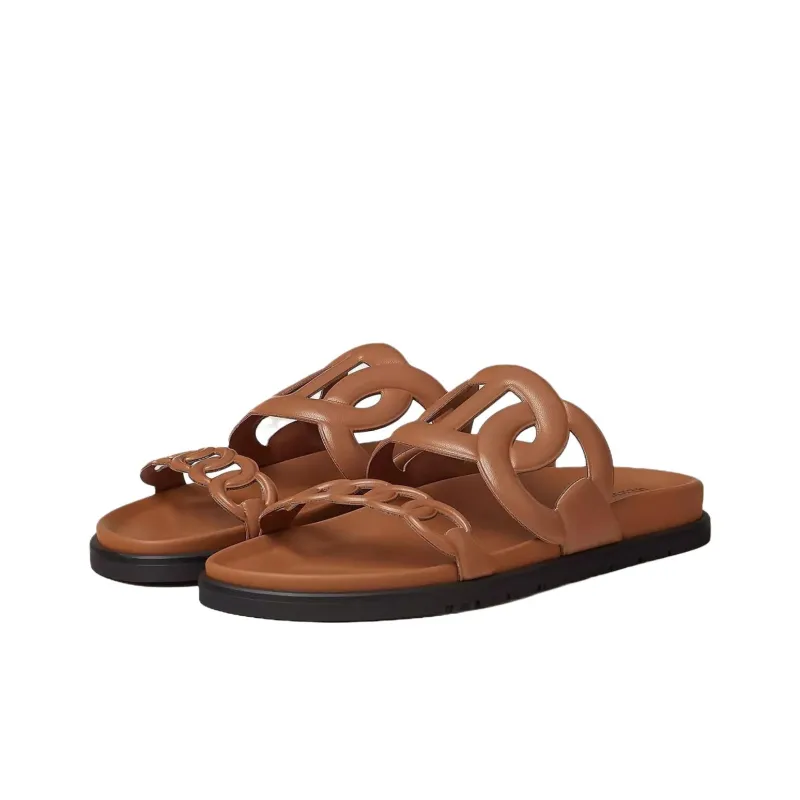 HERMES Extra Slide Slippers Women's Brown-2