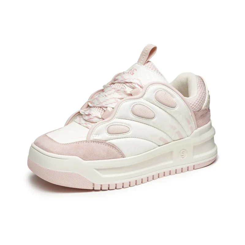 GONGJI Skateboard Shoes Women's Mid Top Pink White-2