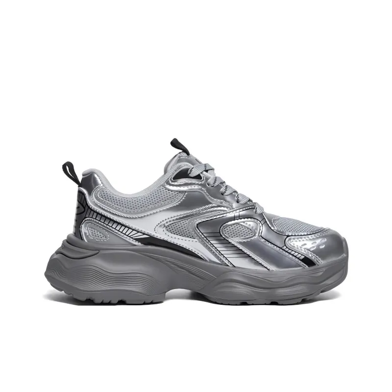 Warrior Wear Resistant Low Top Chunky Sneakers Women's Silver Gray Black-1
