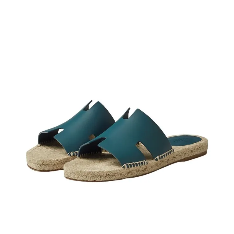 HERMES Antigua Espadrille Bleu Canard Calfskin Leather-2