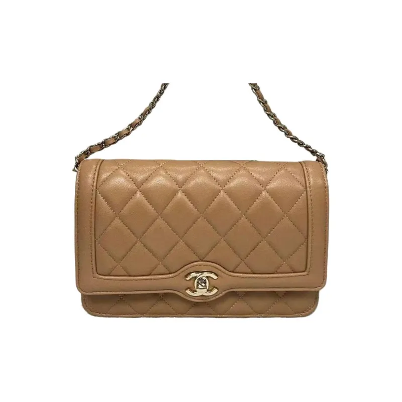 CHANEL Leather Crossbody Bag, Shoulder Bag Women's Light Brown-0