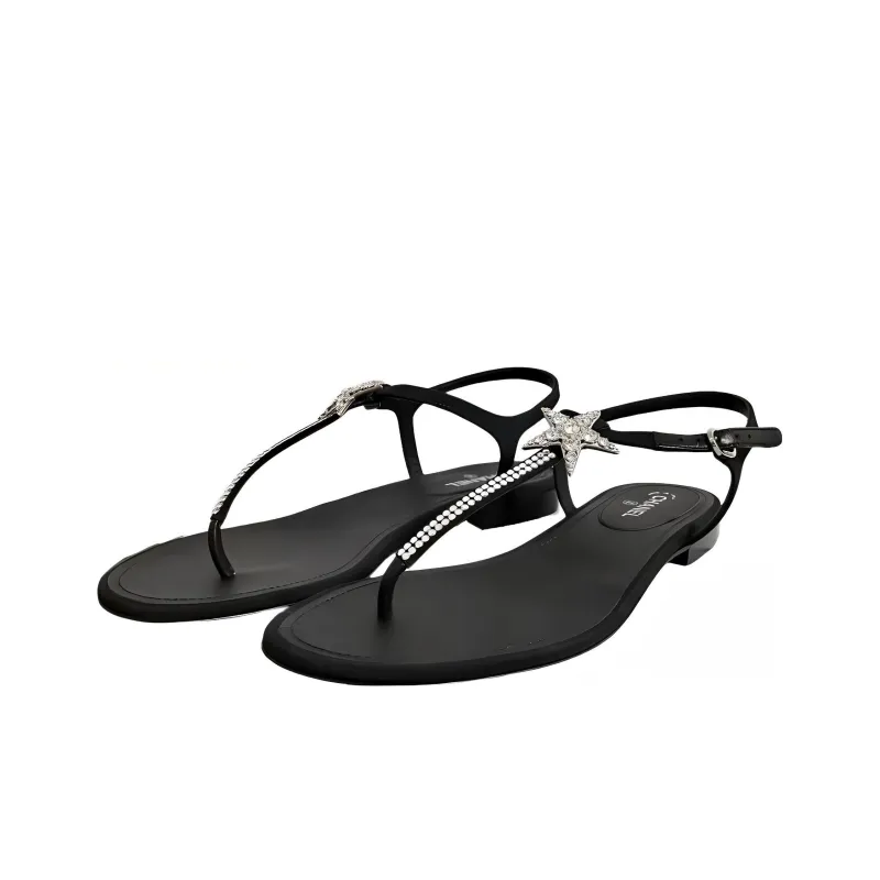 CHANEL One Strap Sandals Women's Black-2