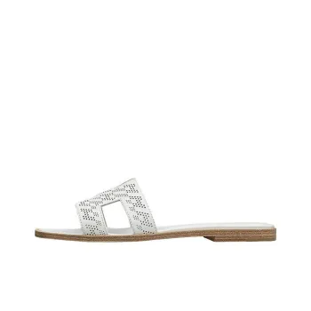 HERMES Oran Cut-Out Slide Slippers Women's White