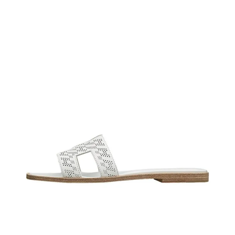 HERMES Oran Cut Out Odor Resistant Slide Slippers Women's White-0