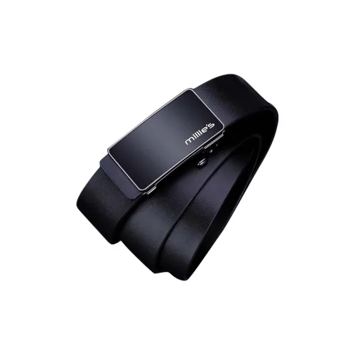 MILLIE'S No-Button Business Casual Trendy knitted-motif With Automatic Buckle Cow Leather Leather Belts Men's Width 3.3cm