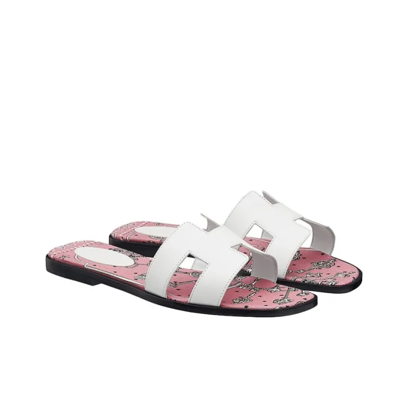 HERMES Oran Slide Slippers Women's White-3
