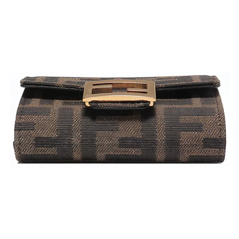 FENDI Fabric Card Holder, Coin Purse Women's Brown-4