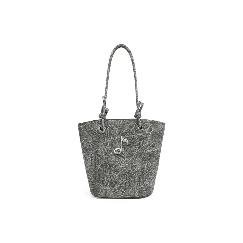KKA PU Laminated Textile One Shoulder Handbag Crossbody Bag Women's Dark Gray/Black-2