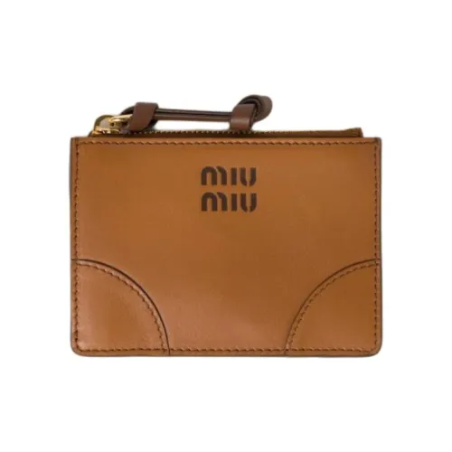 MIU MIU Leather Card Holder Women's Brown Laminated Brown