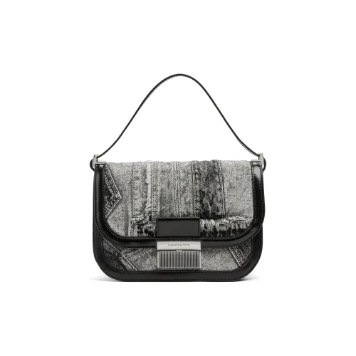 CHARLES&KEITH Fabric Shoulder Bag, Crossbody Bag, Handbag Medium Size Women's Noir Black