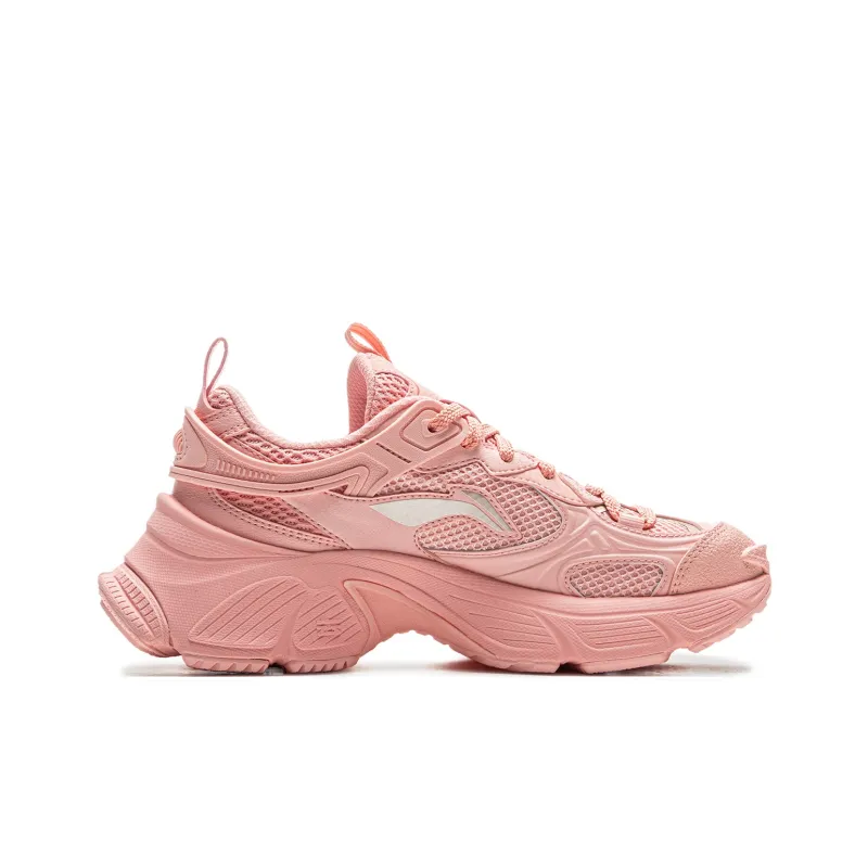 LiNing Star Shock Absorbers Slip Resistant, Abrasion Resistant, Breathable Low Top Chunky Sneakers Women's Pink Orange-1