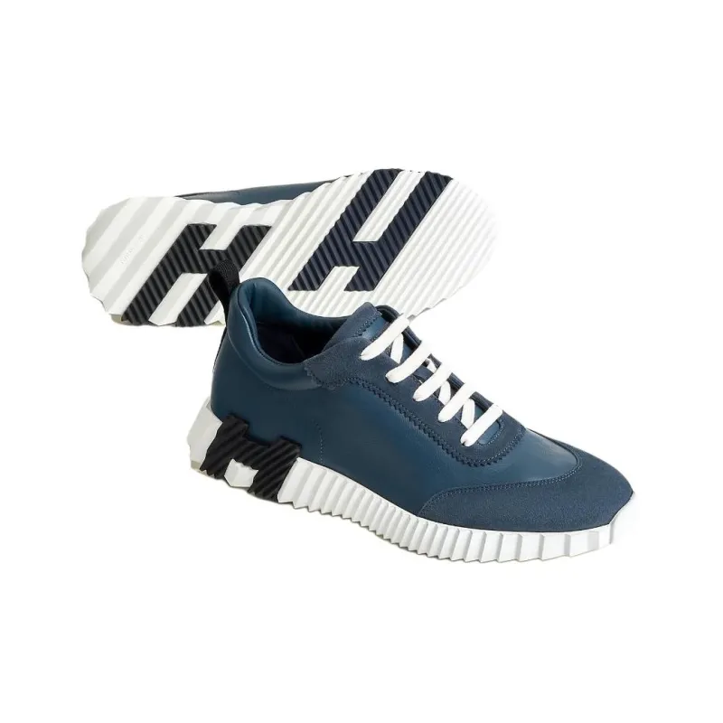 HERMES Bouncing Low Top Casual Shoes Men's Blue-3