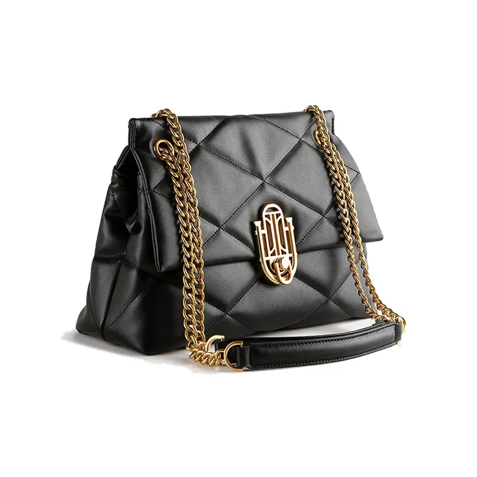 Clannad Cow Leather Shoulder Bag Large Size Women's Black-2