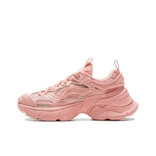 LiNing Star Cushioning Anti Slip Wear Resistant Breathability Low Top Casual Shoes Women's Pink Orange