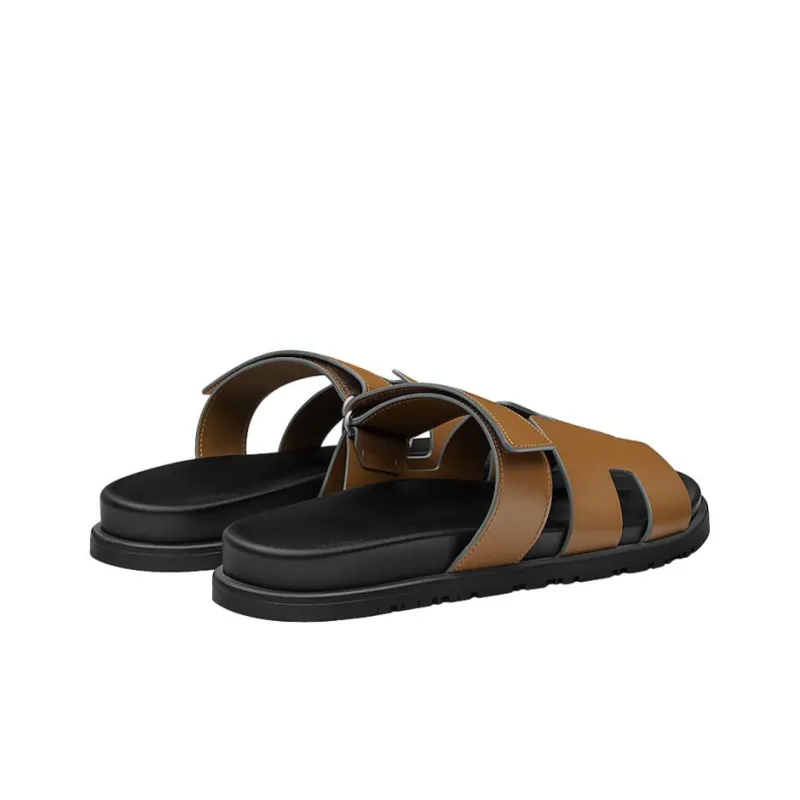 HERMES Chypre Slide Slippers Men's Brown-3